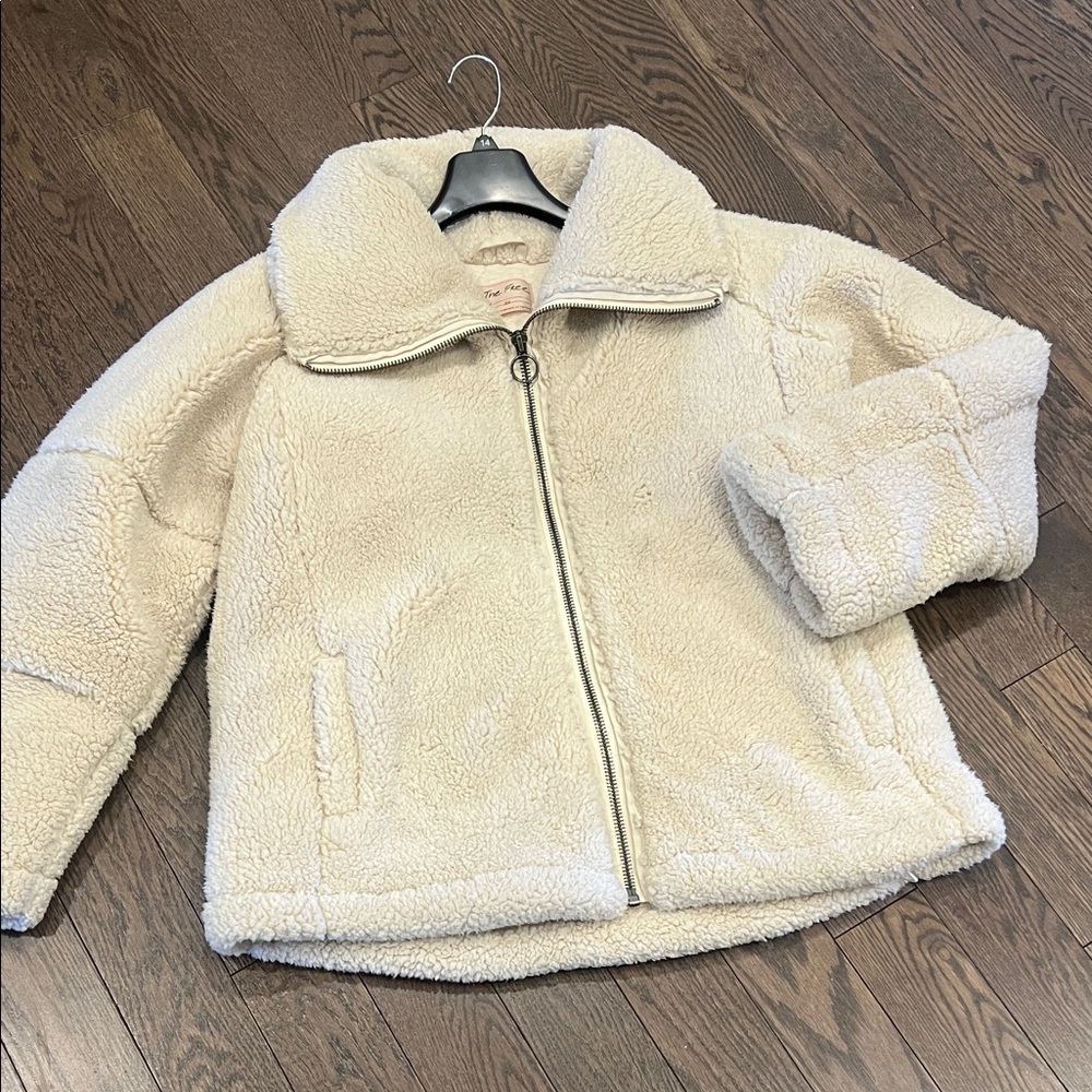 Free People We The Free Cream Sherpa Teddy Jacket Full Zip Size XS OVERSIZED